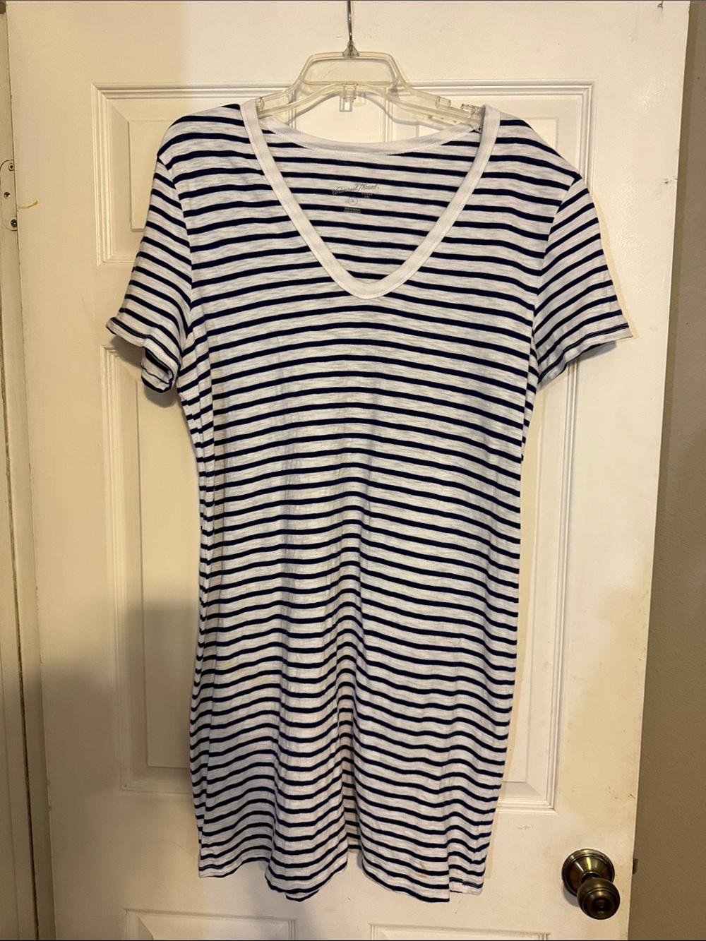Striped V-Neck Short Sleeve Women’s T-Shirt Dress Navy & White